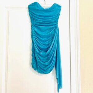 Lucy in the Sky Shimmer Mesh Tassel Corset Dress in Blue, M